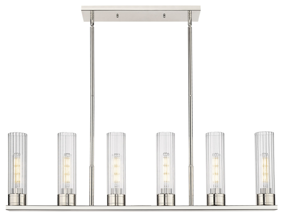 Empire 6 Light 11" Stem Linear Pendant, Polished Nickel, Clear Glass