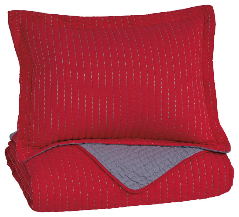 Ashley Dansby Twin Coverlet Set, Red and Gray Color - Quilts And Quilt