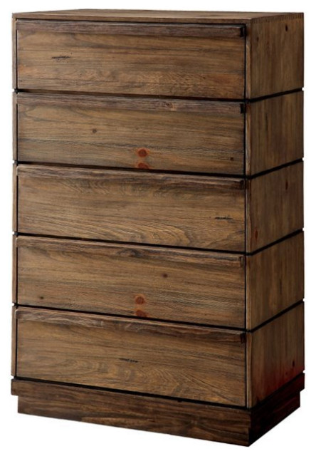 Furniture of America Benjy Solid Wood 5-Drawer Chest in Rustic Natural Tone