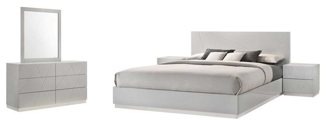 Naples 5 Piece Modern Bedroom Set Grey, Contemporary King Size Bedroom Sets