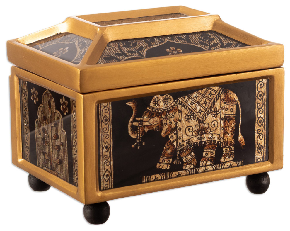 Novica Handmade Oriental Treasure Reverse Painted Glass Jewelry Box