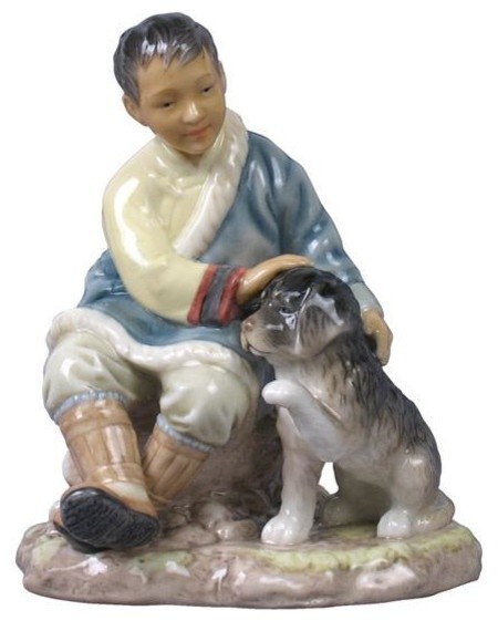 Tibetan Boy and Tibetan Mastiff, Orient, Fine Porcelain