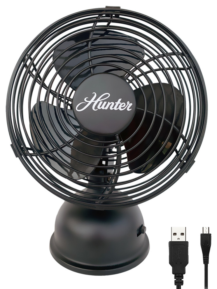 5" Personal Retro USB Fan, Matte Black Traditional Electric Fans