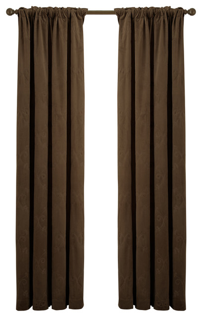 Velvet Embroidered Rod Pocket Single Curtain Panel Contemporary