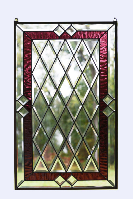 Stunning Handcrafted stained glass Clear Beveled window panel 20.5" x 34.5" 