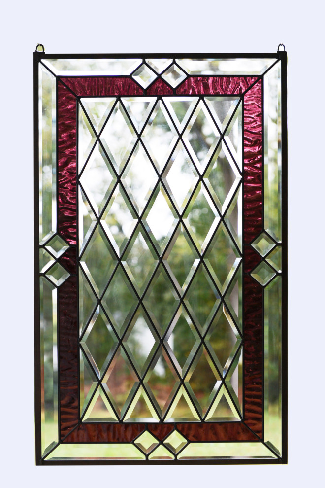 20" x 34" Handcrafted stained glass Jeweled window panel Cherry Blossom 
