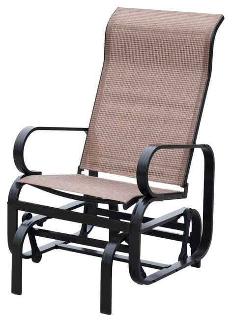 Outdoor Teslin Mesh Fabric Patio Sling Glider Chair Brown