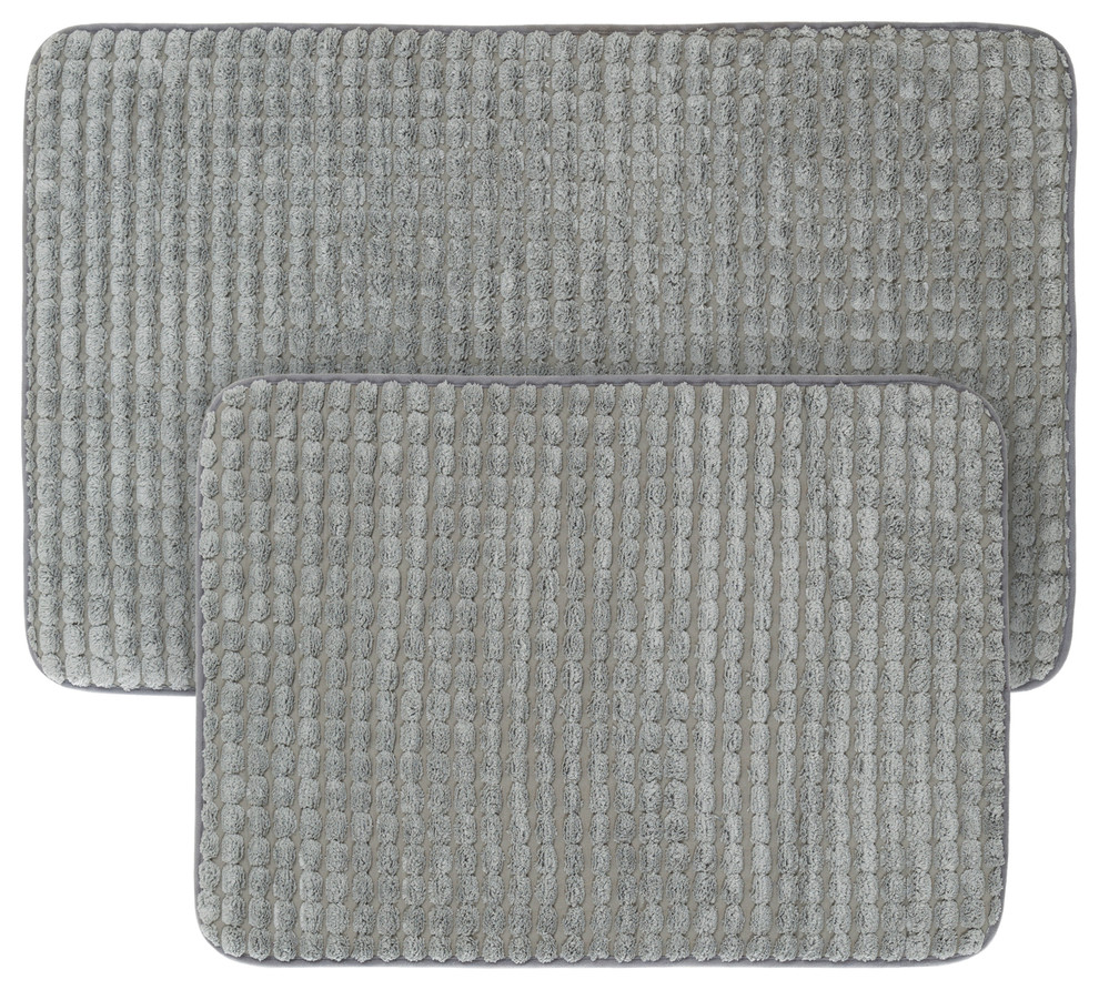 2 PC Memory Foam Bath Mat Set by Lavish Home Platinum