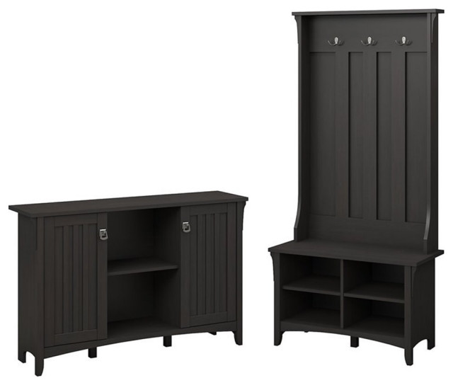 Bush Furniture Salinas Hall Tree with Shoe Bench and Accent Chest in Black