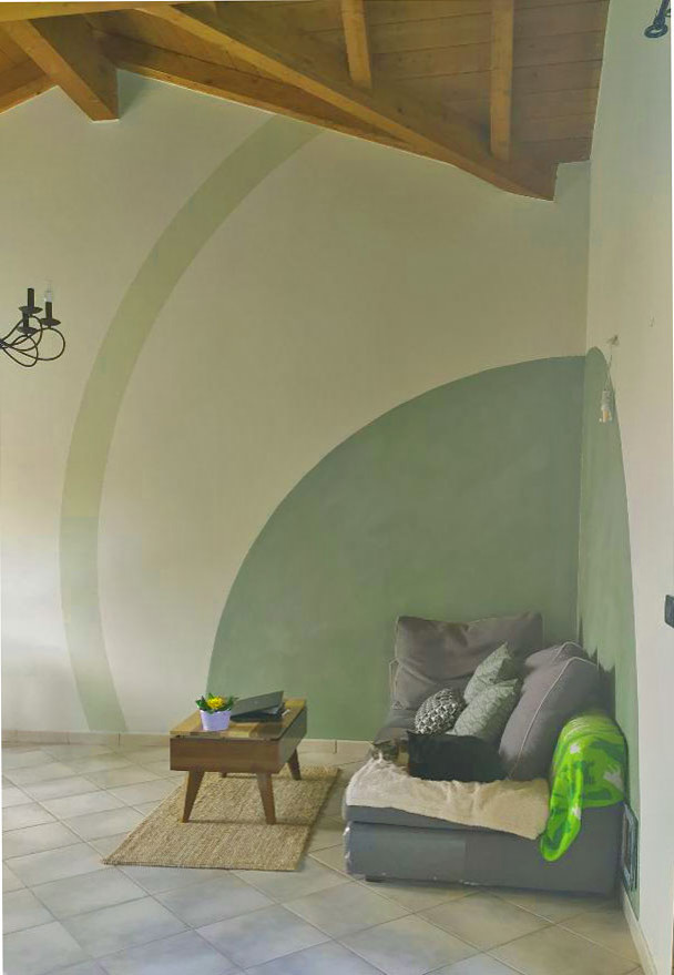 Lo spazio della lettura immerso nel colore:  verde in tre tonalità .