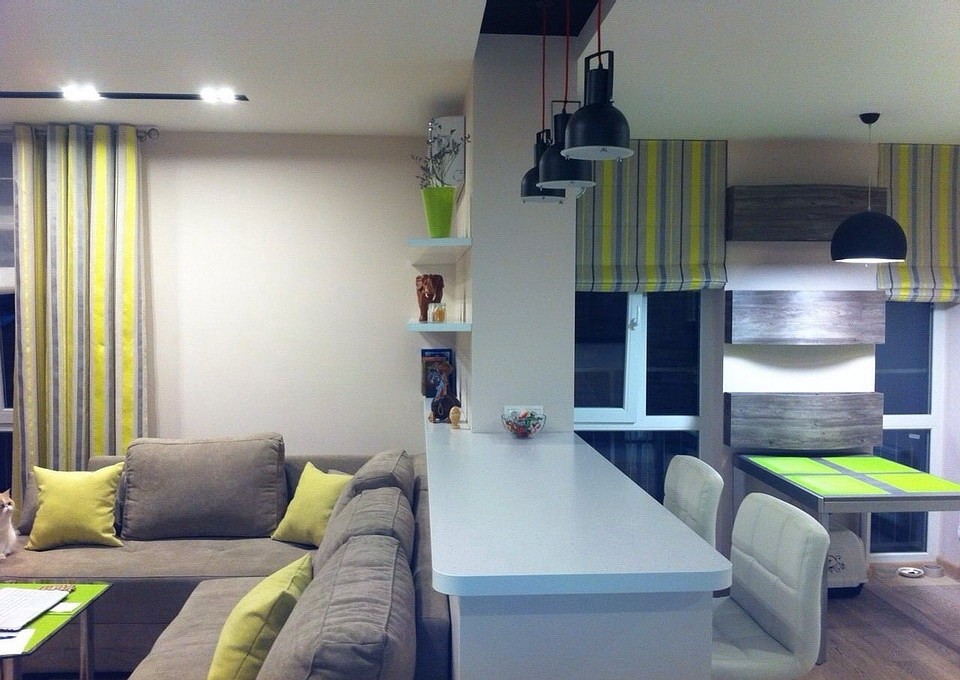 Декор гостиной совмещенной с кухней