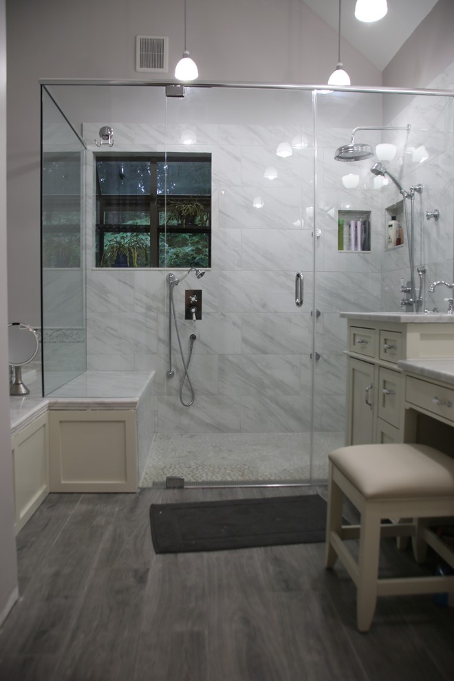 Ultra Luxury White Marble Spa Shower with 6 Body Sprays Traditional