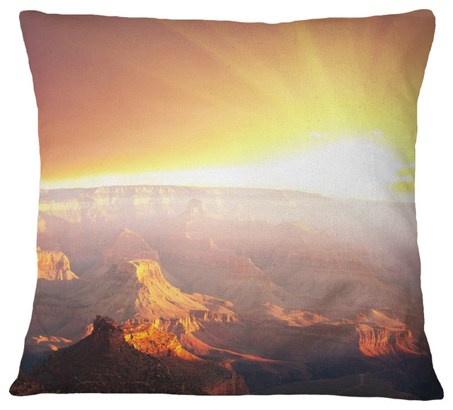 Grand Canyon With Bright Sunset Landscape Printed Throw Pillow, 16"x16"