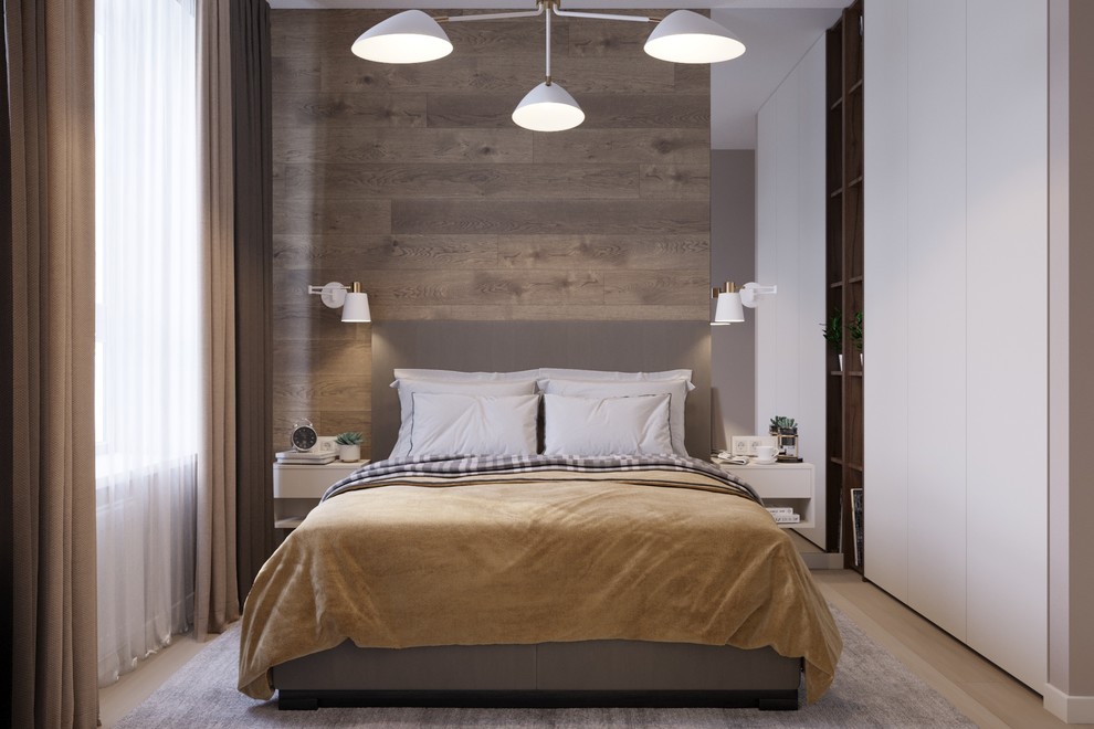 Спальня в деревянной отделке