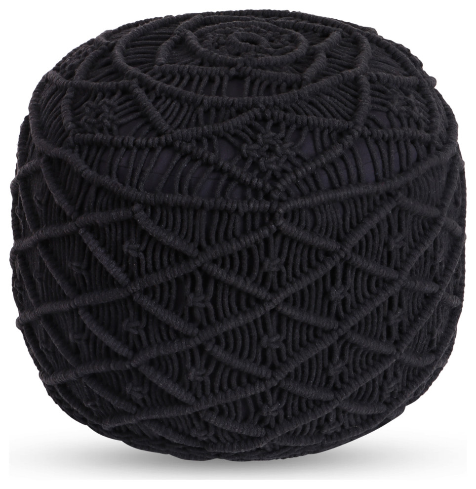 Loft Lyfe Sariya Ottoman, Hand Knitted, Cotton Yarn, Black
