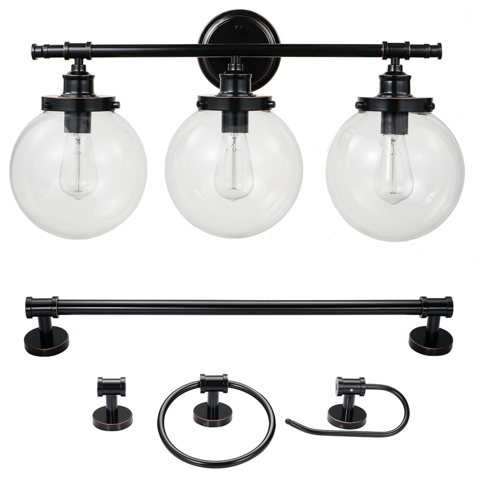 Milan 5-Piece Oil Rubbed Bronze All-In-One Bathroom Hardware 3-Light Fixture