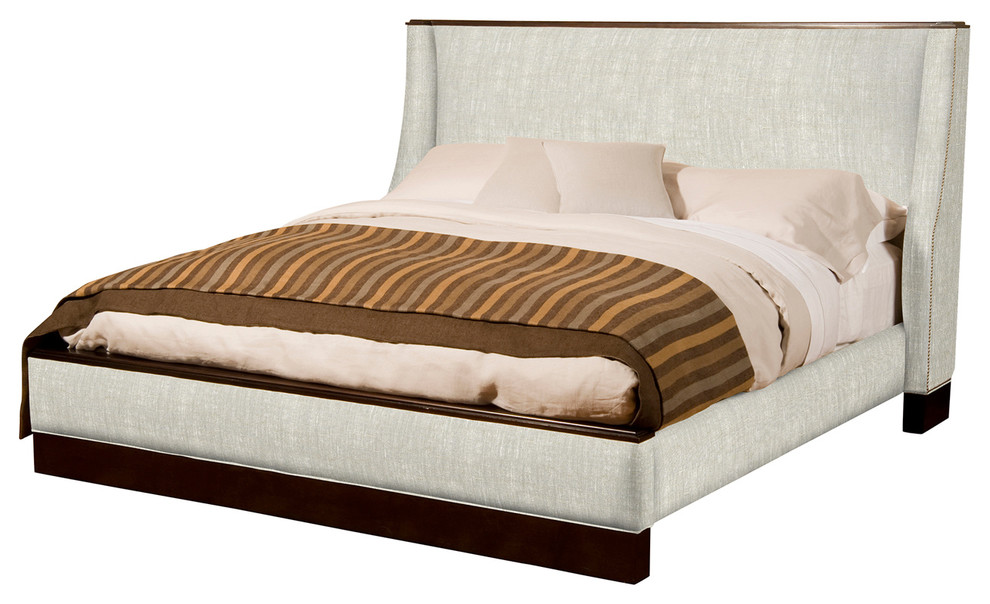 Katrina Wing Back Fawn Upholstered Espresso Bed - King
