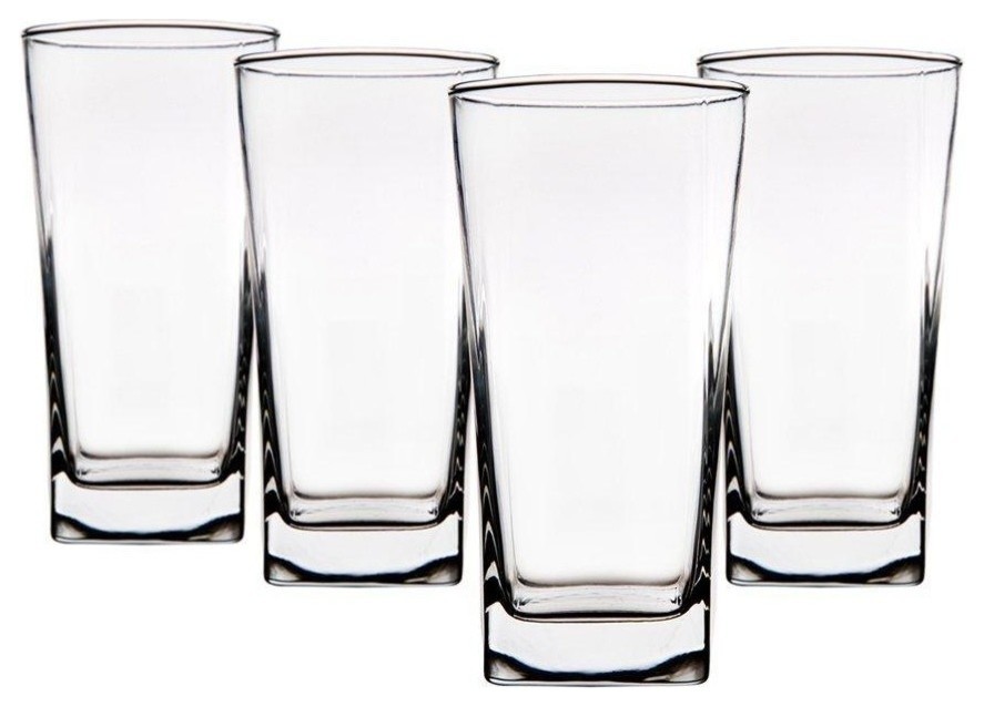 Home Essentials Red Series 16 Oz. Square Highball Glasses Cups, Set of