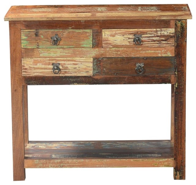 Ashland Rustic Reclaimed Wood 4 Drawer, Small Reclaimed Wood Side Table