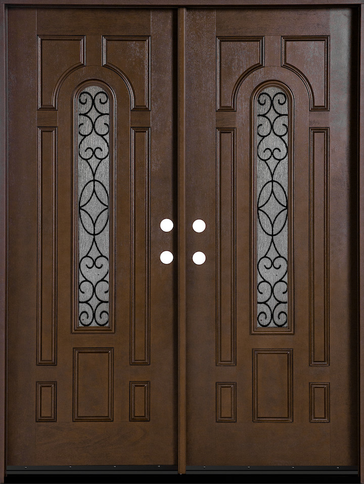 Fiberglas Front Door Belleville With Iron Glass, Double Door 60x80, Righthand
