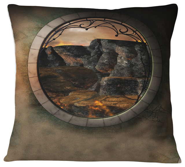 Brown Fantasy Landscape with Frame Photography Throw Pillow, 18"x18"