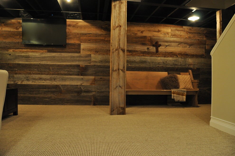 Inspiration for a rustic basement remodel in Chicago