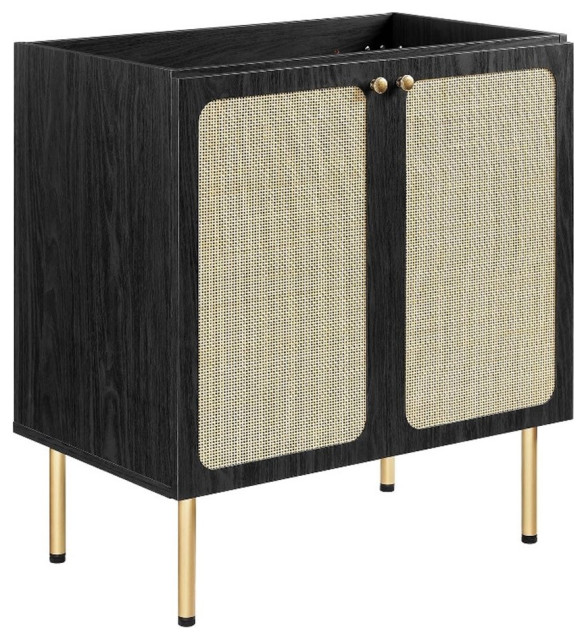 Modway Chaucer 30" Wood & Rattan Bathroom Vanity Cabinet in Black - Tropical - Bathroom Vanities ...