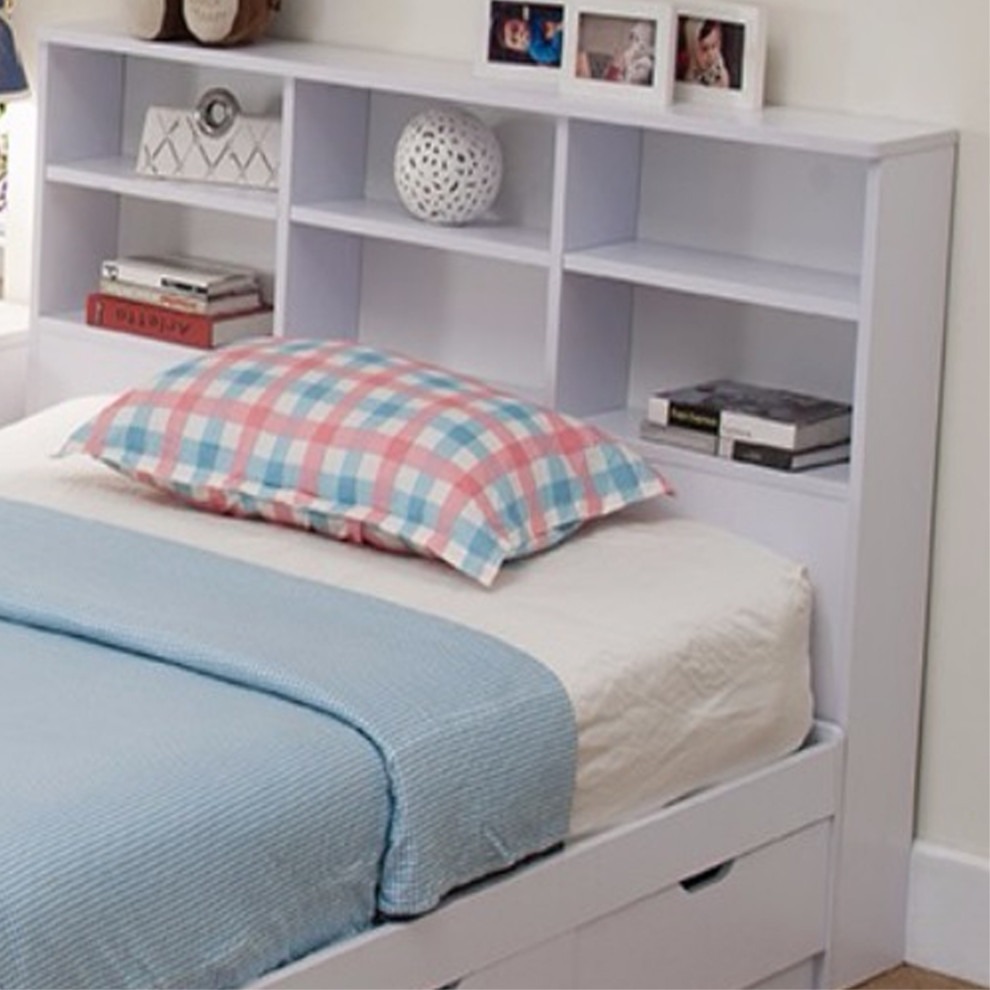 Wooden Full Size Bookcase Headboard with 6 Open Shelves, White