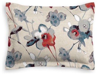 Red, Blue & Flax Painted Floral Custom Sham