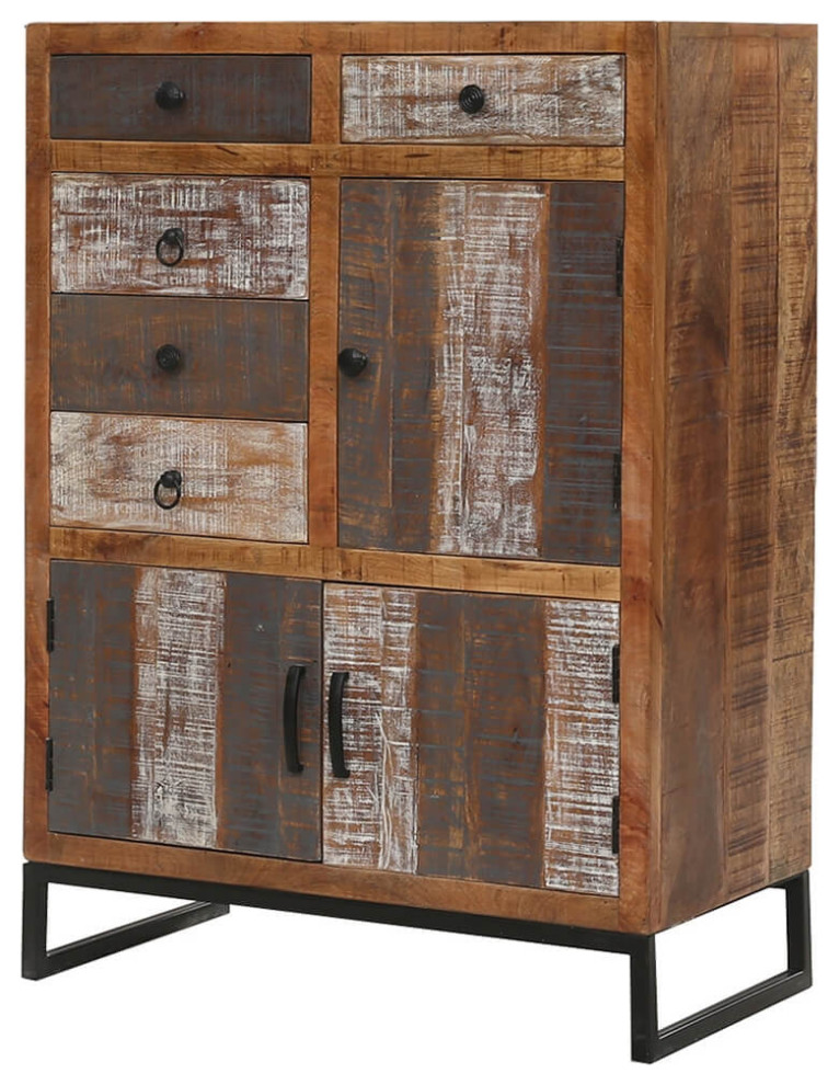 Rustic Solid Wood Industrial Style 5 Drawer Storage Cabinet - Farmhouse ...