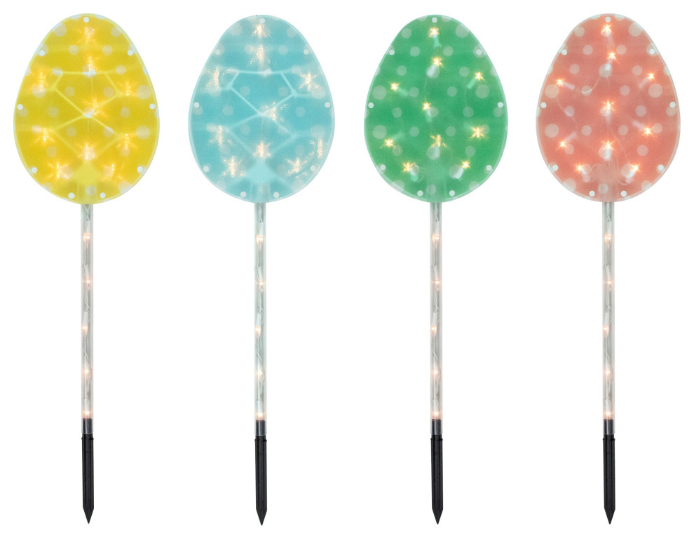4ct Pastel Easter Egg Pathway Marker Lawn Stakes, Clear Lights