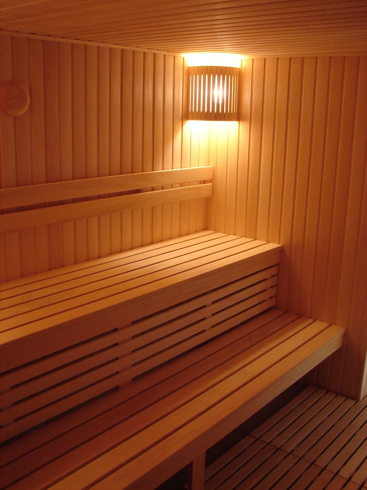 Inspiration for a contemporary bathroom in Other with with a sauna.