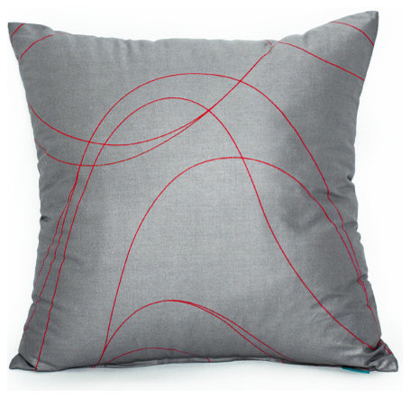 Gray And Red Swirl Accent, Throw Pillow Cover - Contemporary - Decorative Pillows - by Silver ...
