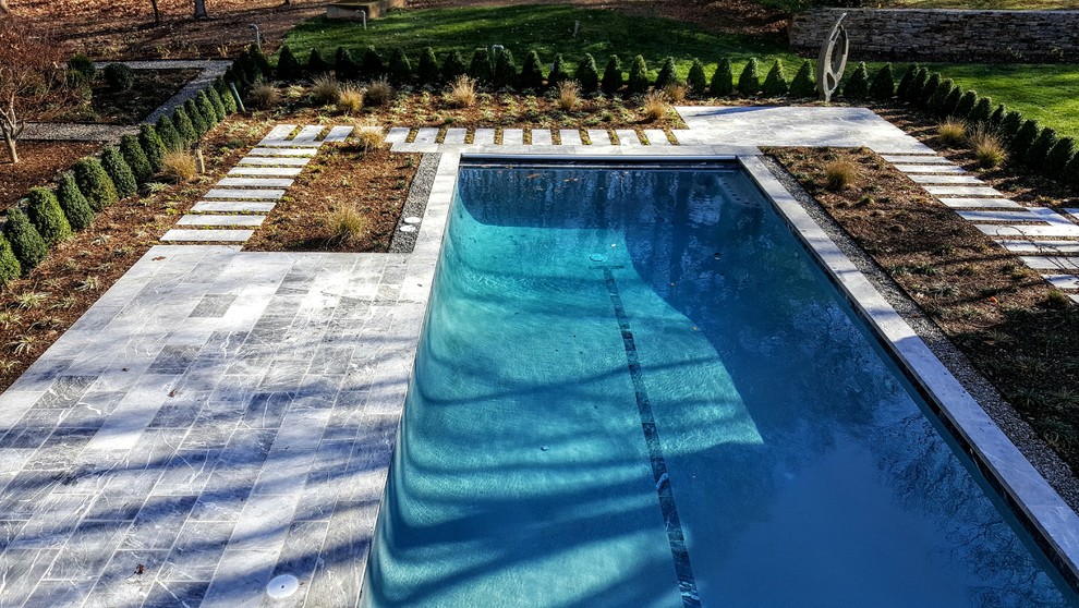 Inspiration for a large transitional backyard rectangular lap pool remodel in Baltimore