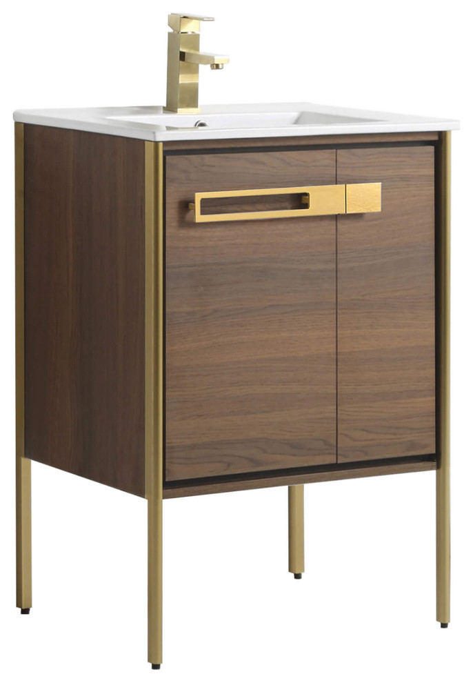 Oakville Bath Vanity, Ceramic Sink, 24 Inch Contemporary Bathroom