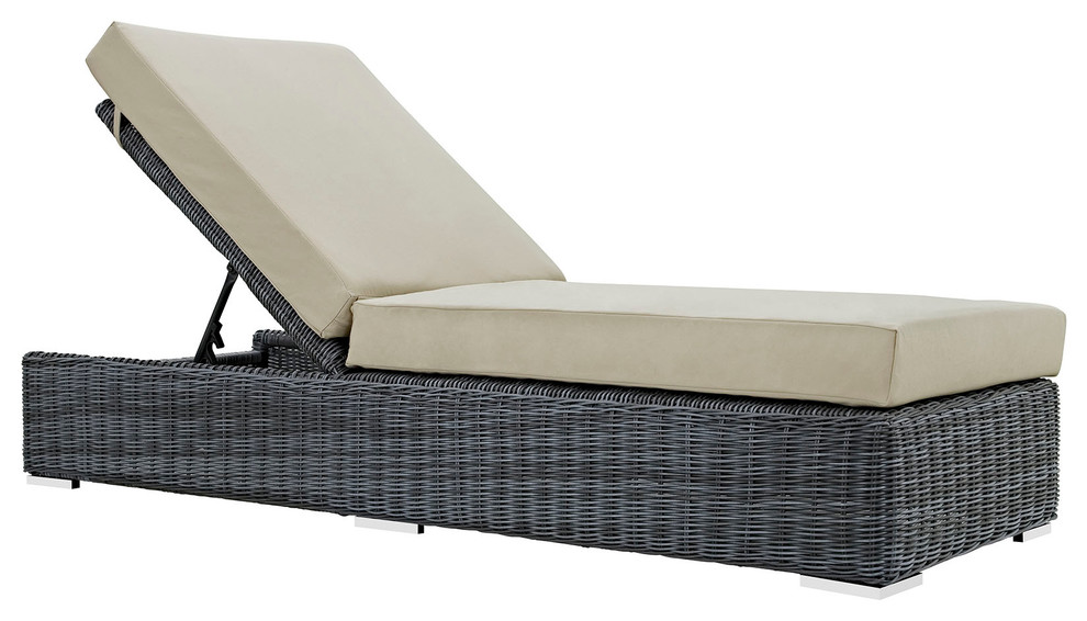 Modern Contemporary Outdoor Patio Chaise Lounge, Beige, Fabric