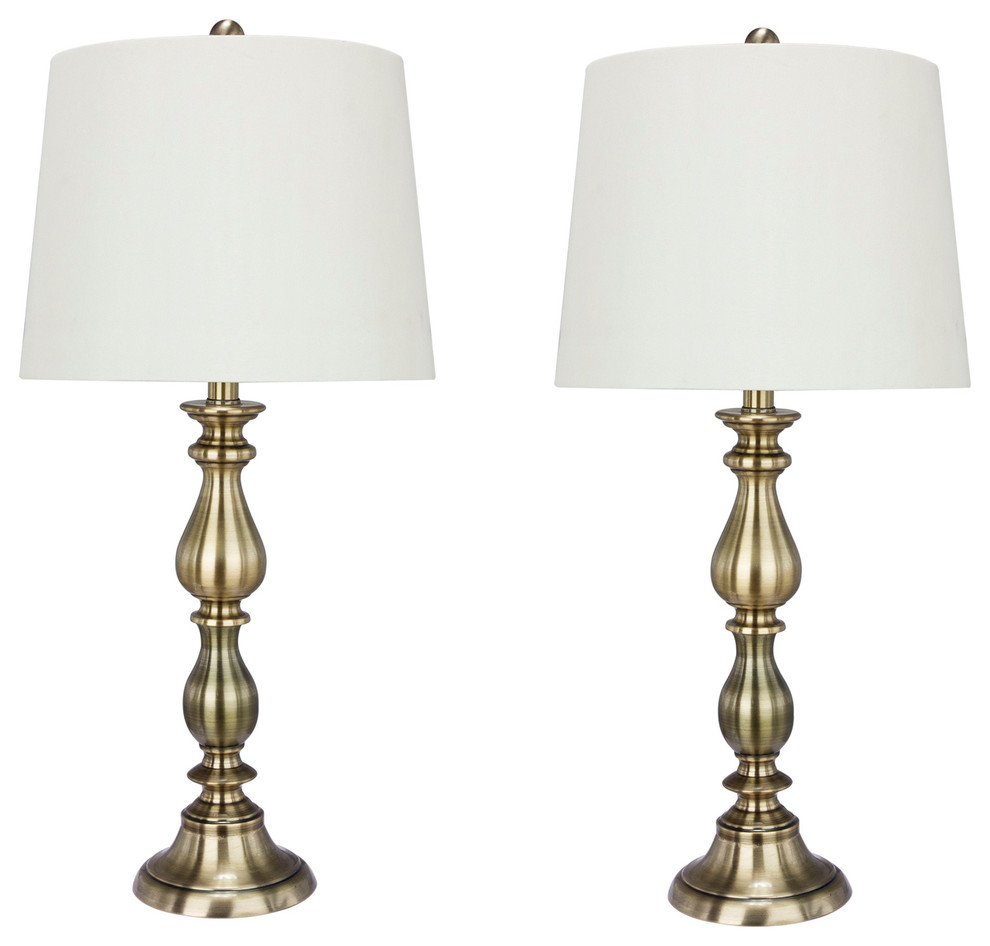 27" Antique Brass Metal Table Lamps, Set of 2, 27 Traditional Lamp