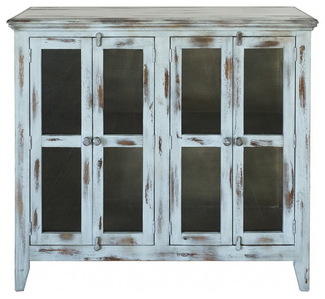 Bayshore Distressed Blue Finish Solid Wood 4Door Sideboard China