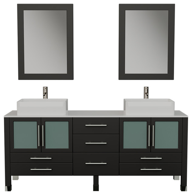 Webster 71 Espresso Double Sink Vanity Set Brushed Nickel Faucets