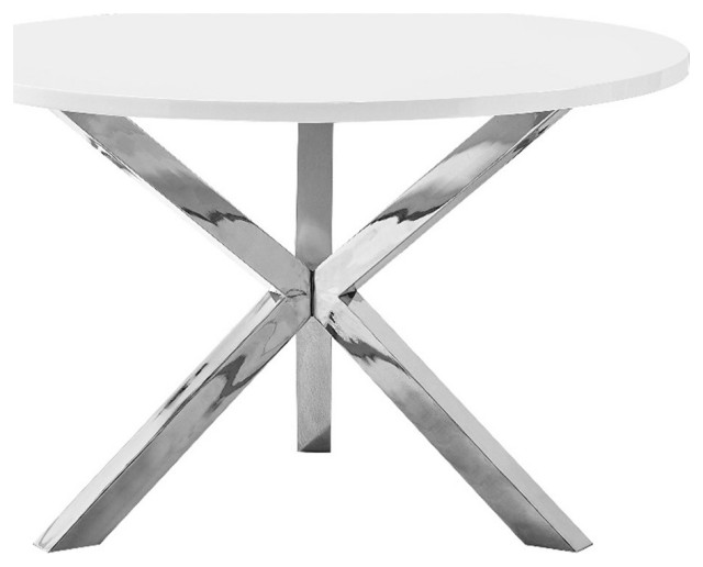 Blanca Round White Dining Table in Silver Stainless Steel(Seats 4