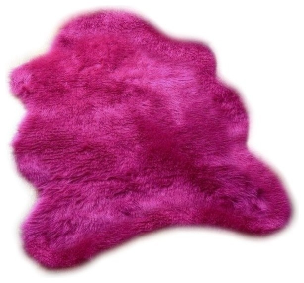 Highlighter Hot Pink Shaggy Faux Fur Sheepskin Accent Rug, 5'x8