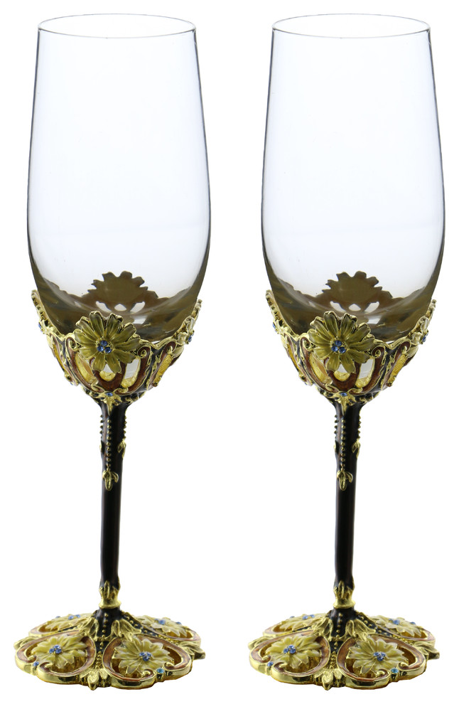 Pair of Fairytale inspired Metal Stem, Champagne Flute Glasses