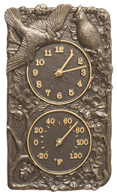 Cardinal Outdoor Clock And Thermometer Traditional Cardinal Outdoor Clock And Thermometer French Bronze