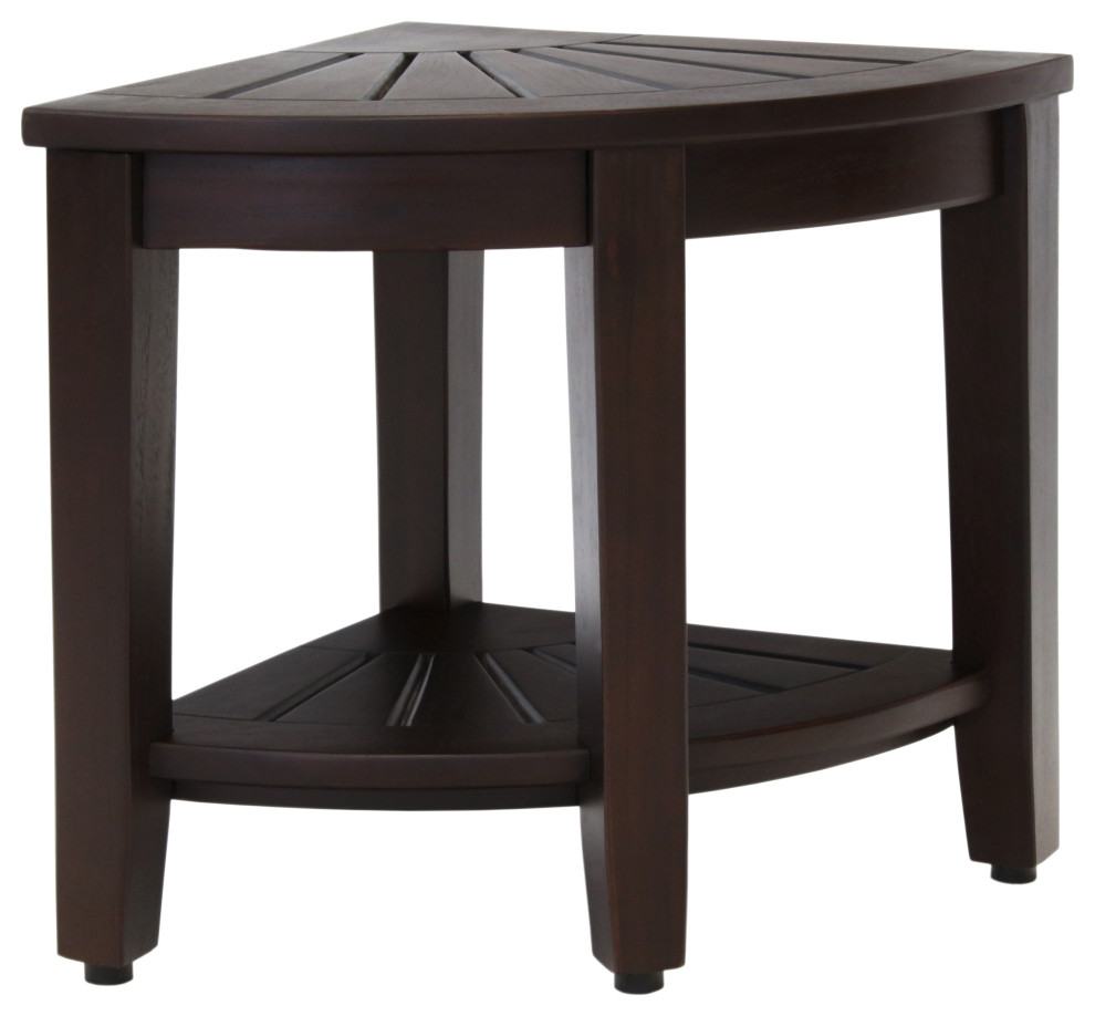 15.5" Kai™ MochaShield Corner Teak Shower Bench with Shelf