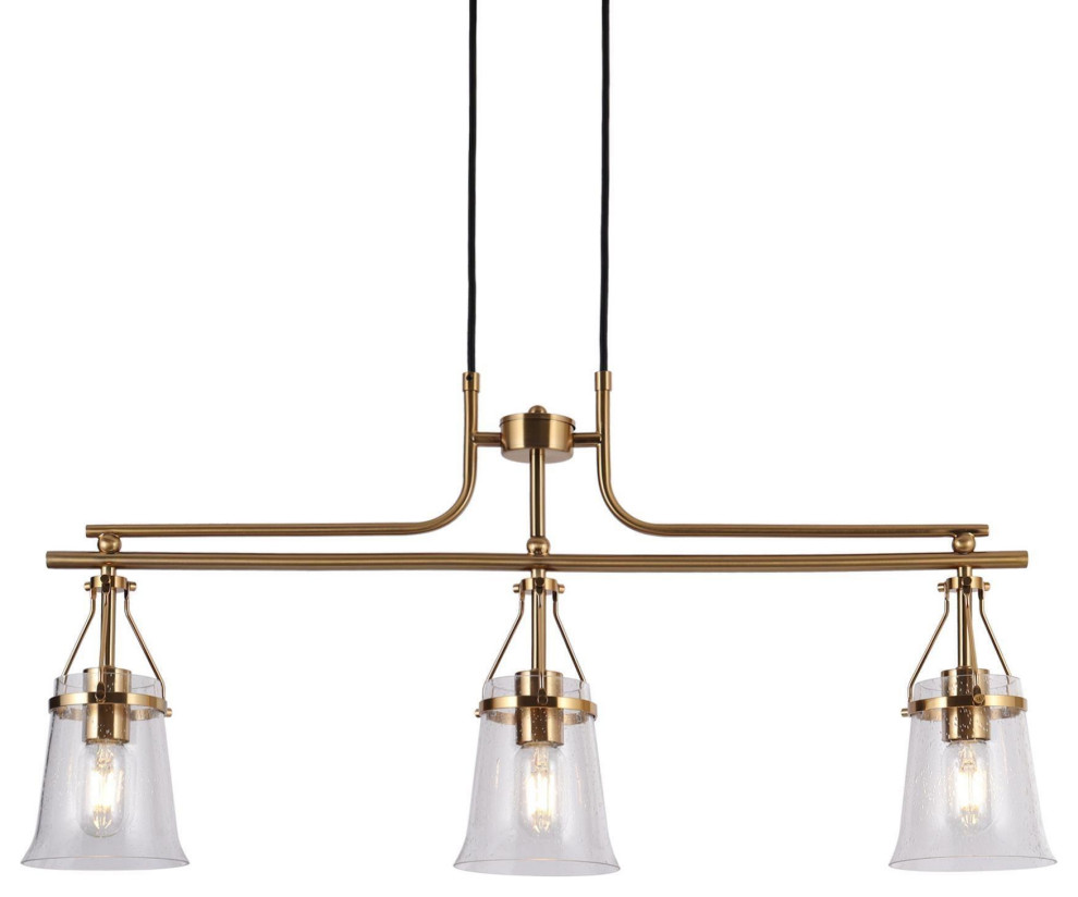 LNC 3Light Black and Polished Gold Modern Linear Large Kitchen Island