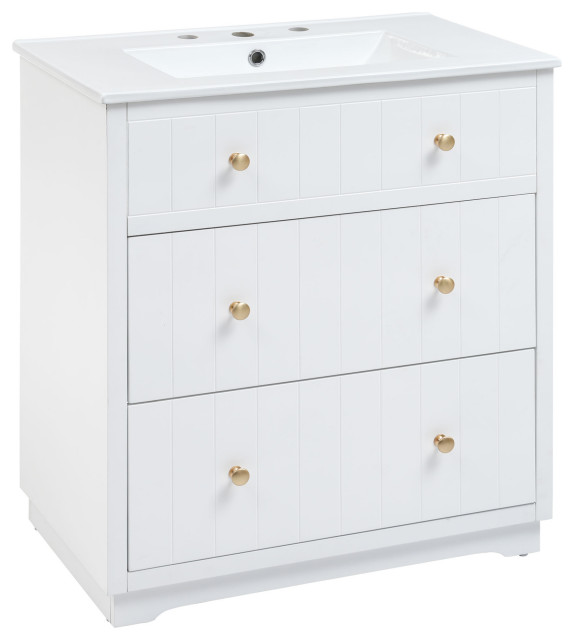 TATEUS 30" Modern White Bathroom Vanity Cabinet With two drawers ...