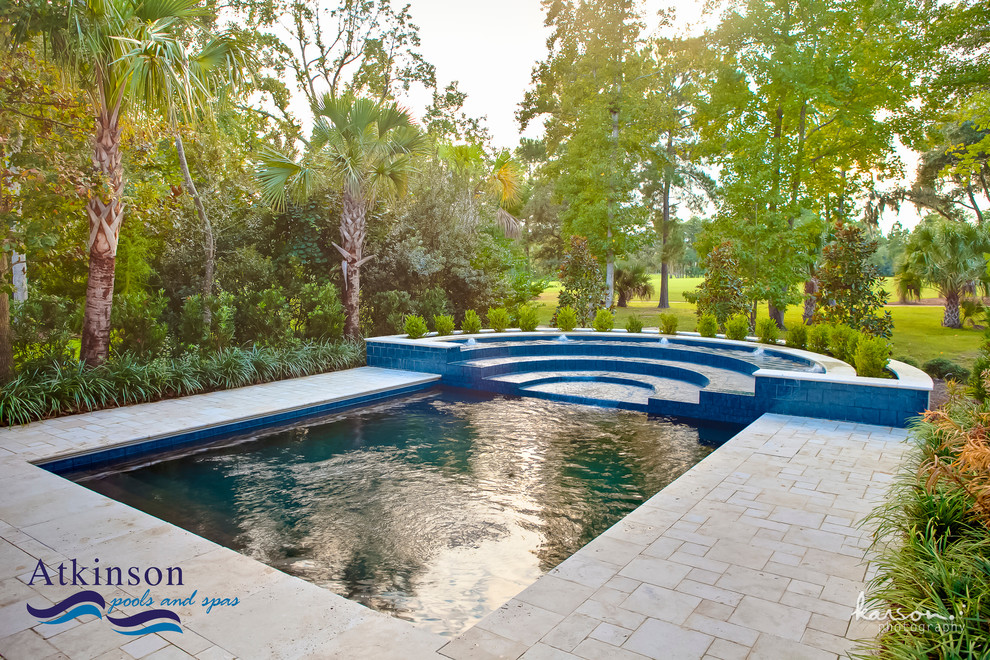 Inspiration for a contemporary backyard rectangular pool in Charleston.