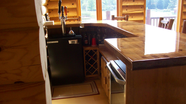 Custom Kitchen Cabinets And Bar Rustic Basement Minneapolis