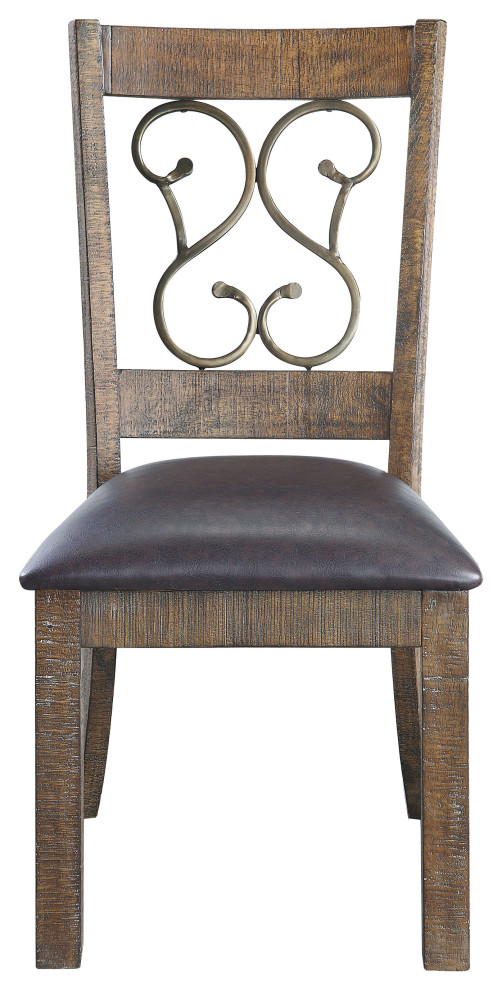 ACME Raphaela Side Chair, Set of 2, Black PU and Weathered Cherry Finish