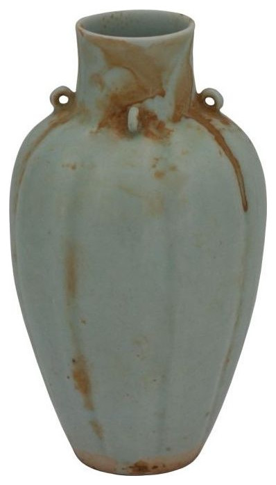 Celadon Fluted Four Ear Vase